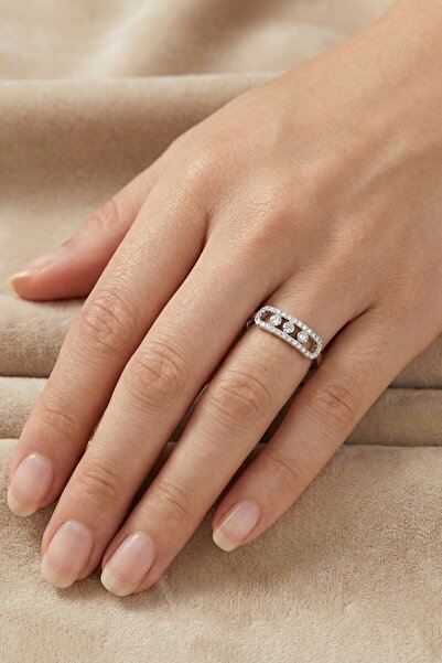 Söğütlü Silver 925 Ayar Gümüş Yüzük Rodyumlu Hareketli Zirkon Taşlı Umut Işığ...