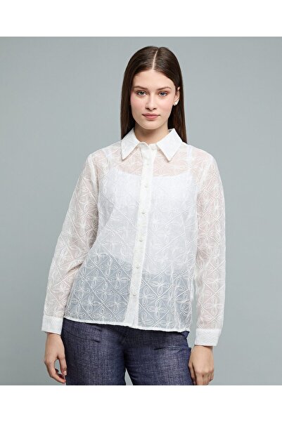 R&B Embroidered Shirt with Classic Collar and Long Sleeves