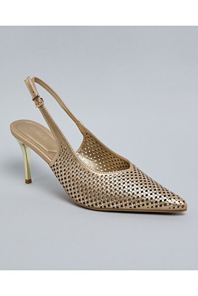 R&B Women Gold Embellished Slingback Pumps