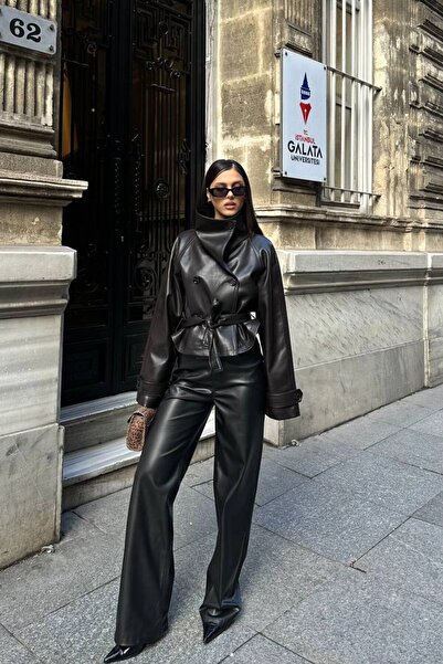 DONNA LISSA Kadın Premium Suni Deri Palazzo Pantolon