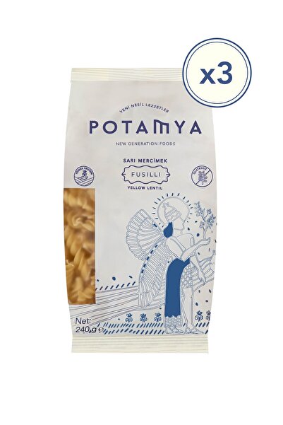 POTAMYA Glutensiz Sarı Mercimek Fusulli (Burgu) Makarna – 3 lü Paket