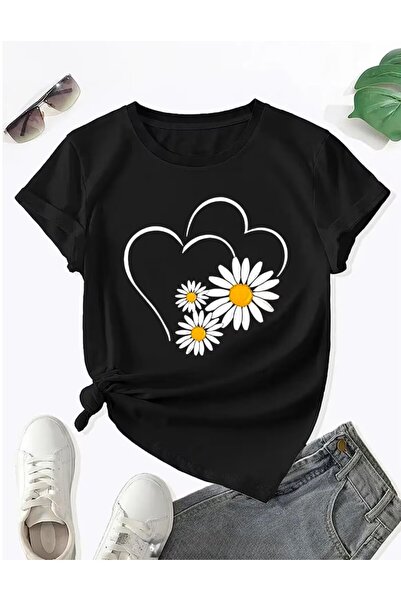 AZIZI TEKSTIL ΒΑΣΙΚΟ T-SHIRT ΜΕ ΕΚΤΥΠΩΣΗ ΧΑΜΟΜΗΛΙΟΥ ΚΑΙ ΚΑΡΔΙΑ