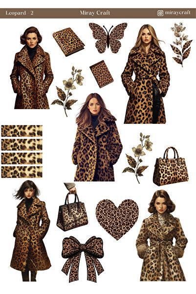 MirayDesign Leopard Themed Sticker Sheet – Stylish & Fashion Illustrations (1...