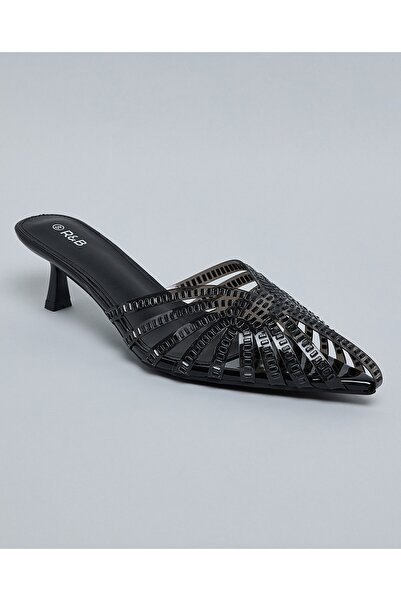 R&B Women Black Embellished Pointed Toe Mule Pumps