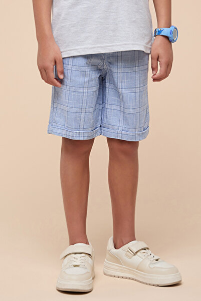 R&B شورتات للأولاد بنقشة مربعات متعددة مع إغلاق بأزرار