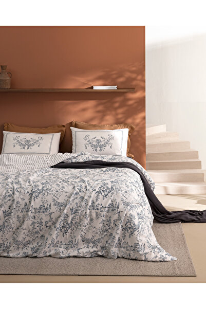 Madame Coco Etile Single 100% Cotton Ranforce Printed Elastic Duvet Cover Set...