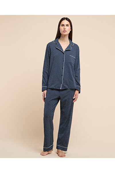 R&B Women Navy Blue Patterned Pyjama Set