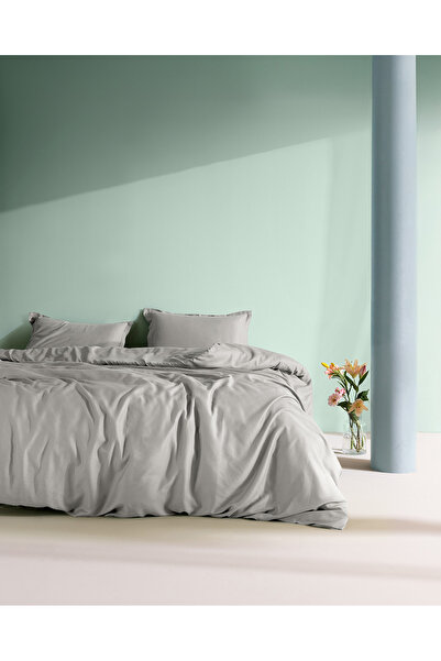 Madame Coco Crep Single 100% Cotton Flat Duvet Cover Set - Ice Gray