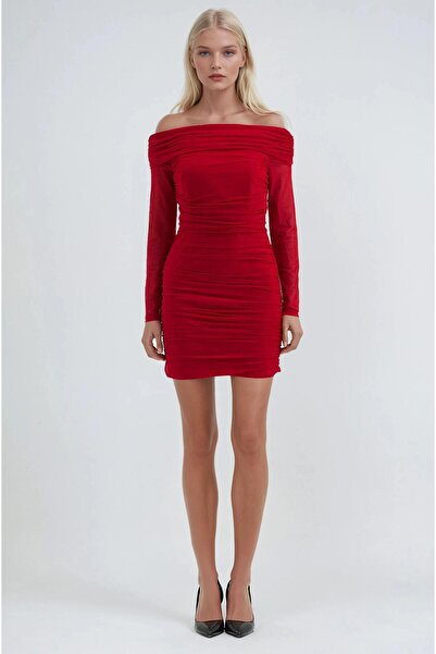 vuvutasarım New Season Draped Madonna Collar Women's Mini Dress 2933