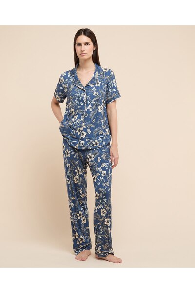 R&B Women Mid Blue Printed Pyjama Set