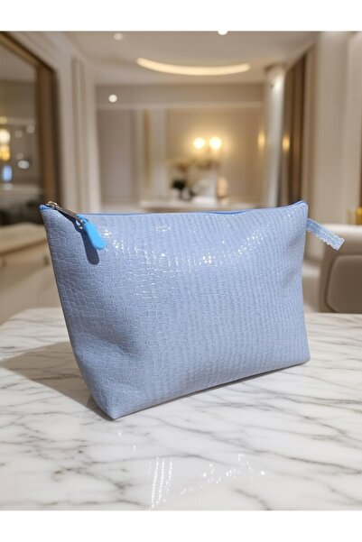 PYCOS Blue - Leather Triangle Large (32X18X8) Makeup, Travel, Storage, Handbag