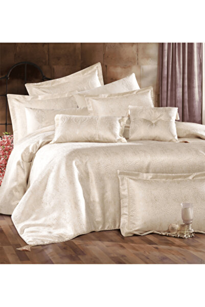 Alhabib bedding Luxury cotton double bedspread set, beige jacquard embroidere...