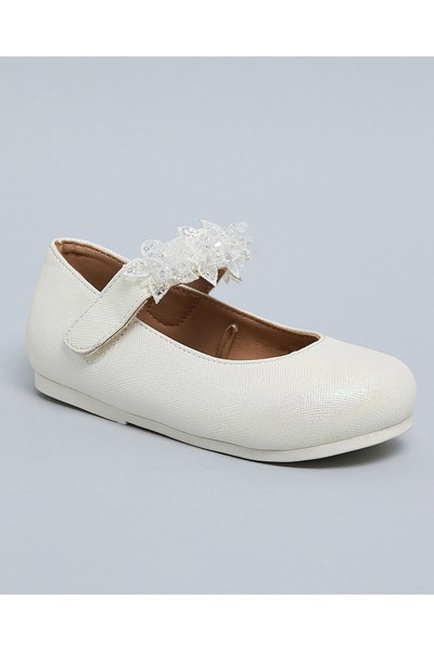R&B Girls Ivory Appliqued Mary Jane Shoes