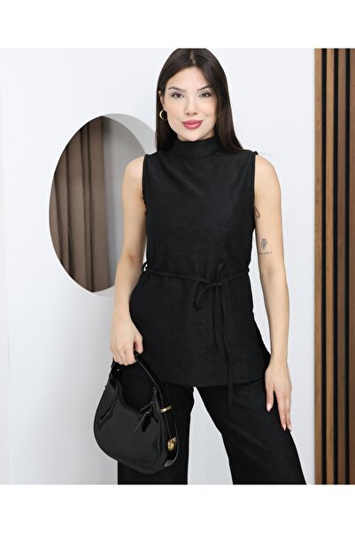 VESS MODA Velvet Look Ribbed Pants and Blouse 2-Piece Set