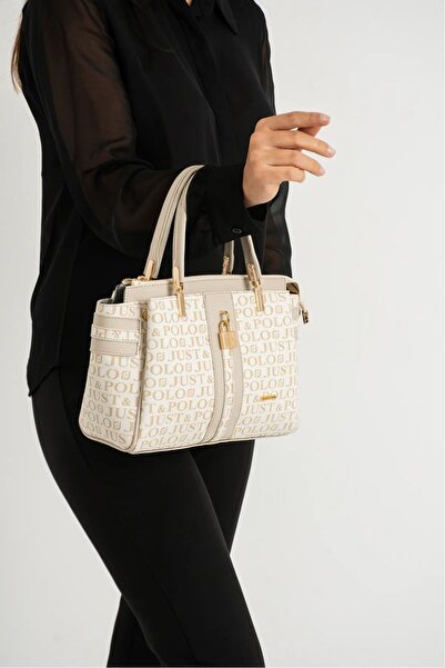 Just Polo Lock Detailed 4-Compartment Women's Shoulder Bag with Gold Accessor...