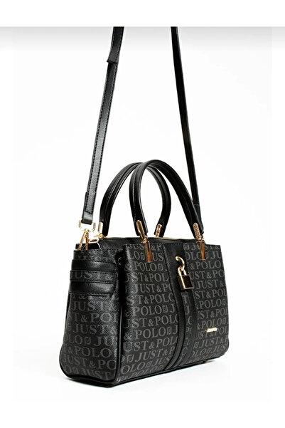 Just Polo Lock Detailed 4-Compartment Women's Shoulder Bag with Gold Accessor...