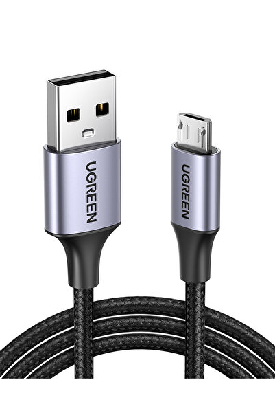 Ugreen USB 2.0 A to Micro USB Örgülü Hızlı Şarj Kablosu, 1m, Siyah, 60146