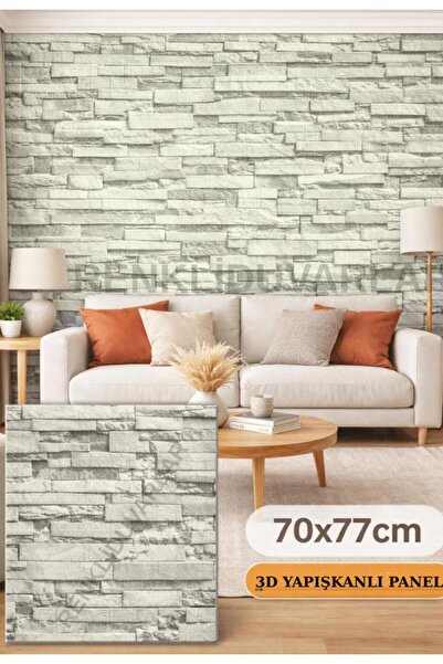 Renkli Duvarlar 70x77cm 1Adet Yapışkanlı Krem-gri Sünger Duvar Paneli 3D Kaba...