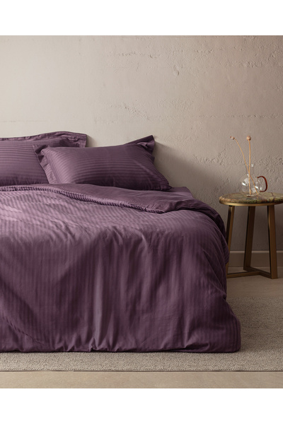 Madame Coco Elicia Double 100% Cotton Striped Satin Duvet Cover Set - Plum
