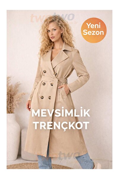 Two Two Kadın Kruvaze Mevsimlik İnce Trençkot – Kemerli,Düğmeli, Şık ve Günlü...