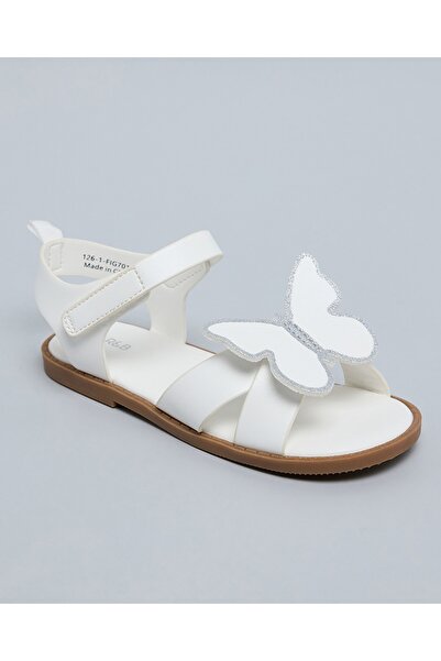 R&B Girls White Appliqued Ankle Strap Flat Sandals