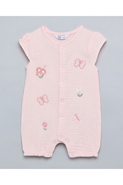 R&B Embroidered Rompers with Crew Neck and Short Sleeves
