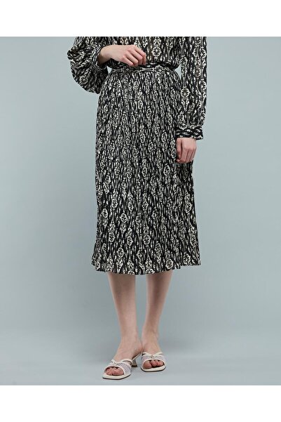 R&B Patterned Midi Skirt with Elastic Waist