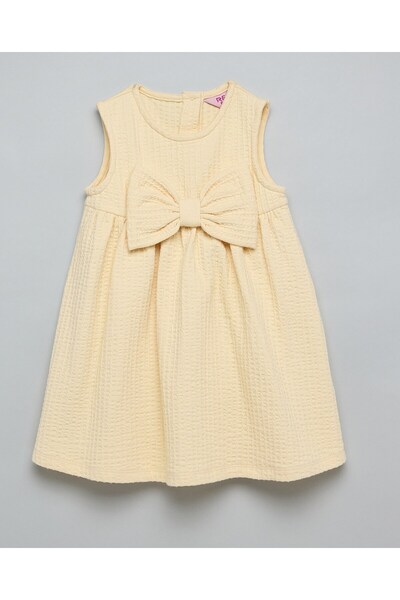 R&B Bow Detail Sleeveless A-Line Dress with Crew Neck
