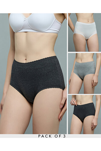 R&B طقم سراويل داخلية نسائية رمادية اللون مكون من 3 قطع، مزينة بالدانتيل.