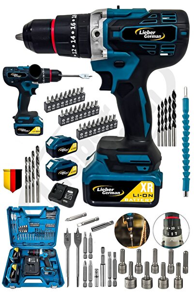 Lieber German 13mm Demir Mandren Darbeli 82 Parça Set 2x Akülü Vidalama Şarjl...