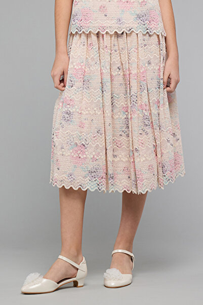 R&B Girls Ivory Embroidered Skirt with Elastic Waist