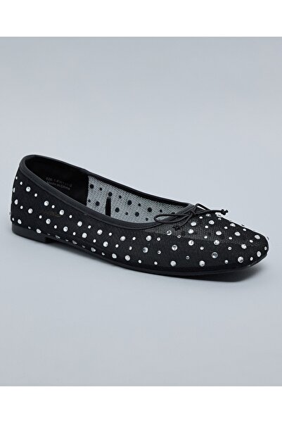 R&B Women Black Embellished Square Toe Ballerinas