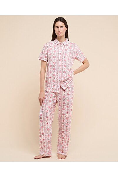R&B Women White Printed Pyjama Set