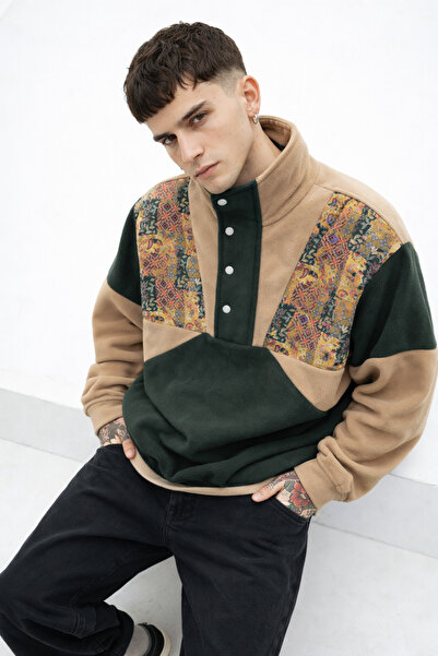 Vatkalimon Kadın Erkek Haki Kahve Yarım Fermuarlı Polar