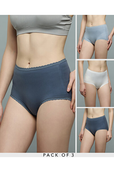 R&B Women Powder Blue 3 Pack Lace Trim Full Briefs