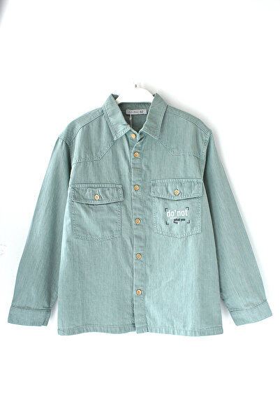 DobaKids Pocket Printed Boys' Linen Long Sleeve Regular Shirt Green Color Boy...