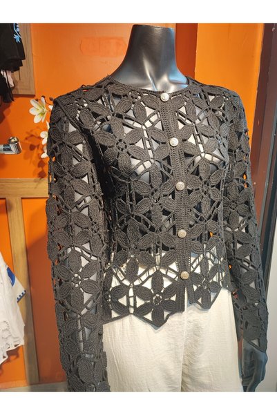 Sosyete Kaplumbağa Knitwear Süzene Floral Embroidery Patterned Long Sleeve Buttoned Jacket
