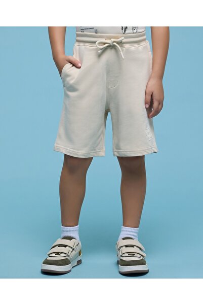 R&B Boys Beige Printed Shorts with Drawstring Waist