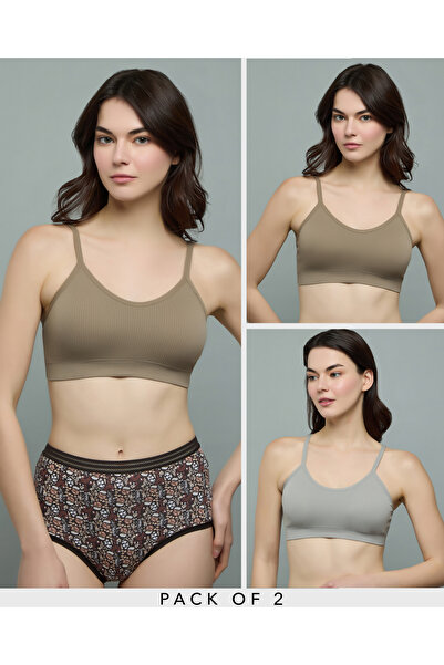 R&B Women Khaki 2 Pack Ribbed Bralettes