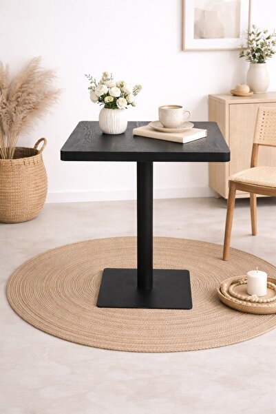 Arnohome Modern square cafe table with a central metal base – Sturdy modern d...