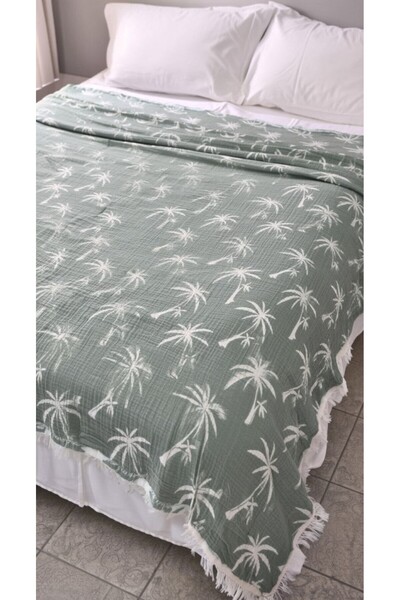 Mulberry Cuvertură de pat din muselină piqué cu model palmier, 4 straturi, di...