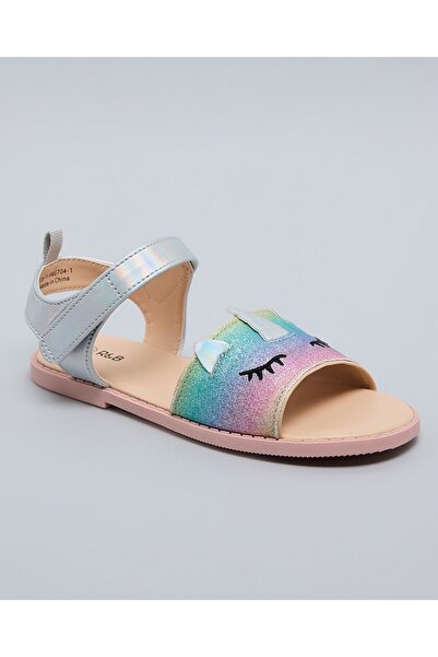 R&B Girls Multi Appliqued Ankle Strap Flat Sandals