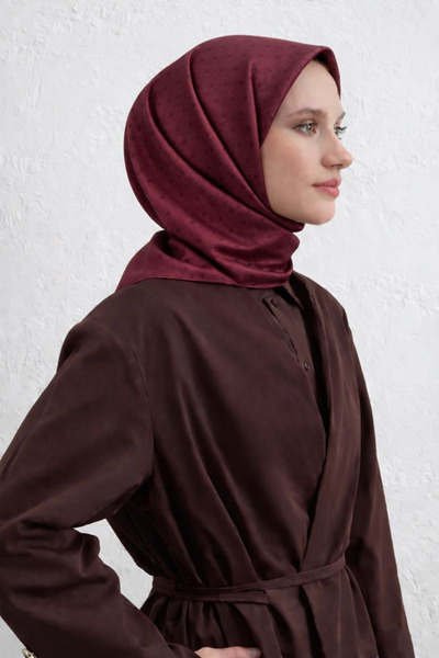 Armine Jakarlı Tivil Saf İpek Eşarp 2003 - 22 Bordo Monogram Desen