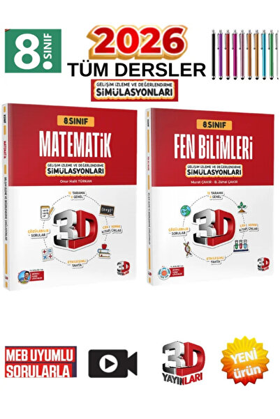 Üç Dört Beş Yayıncılık 3D 2026 8.Sınıf Matematik-Fen Simülasyon Deneme Seti 2...