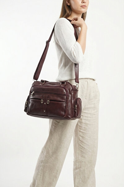 HAKKAN ÇANTA Byhakan Jn-514 Domestic Washed Leather Women's Shoulder Bag Cros...