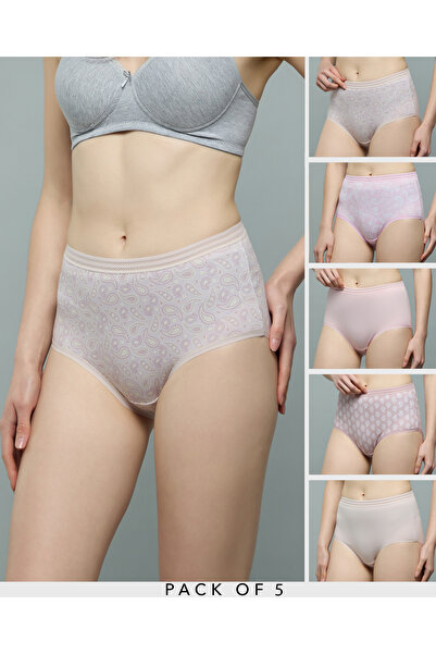 R&B Women Nude Pink 5 Pack Printed Full Briefs