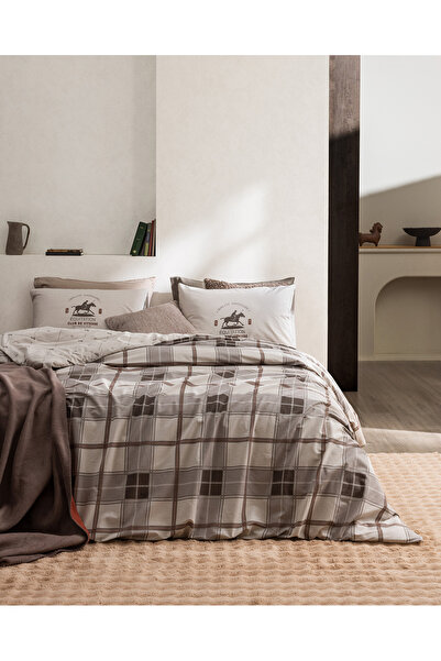 Madame Coco Agathe Double 100% Cotton Elastic Ranforce Printed Duvet Cover Se...