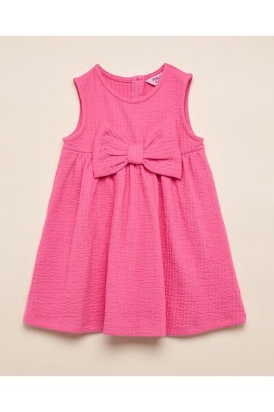 R&B Bow Detail Sleeveless A-Line Dress with Crew Neck
