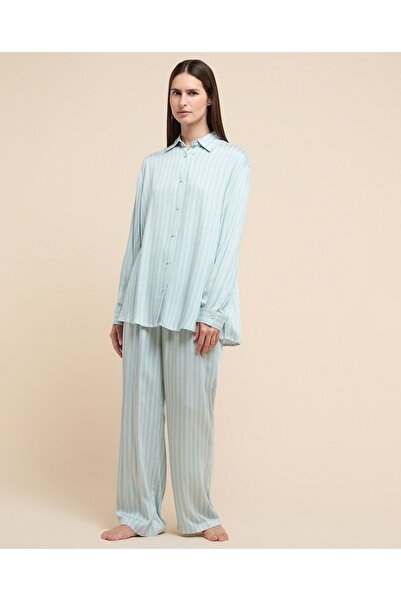 R&B Women Mint Striped Pyjama Set