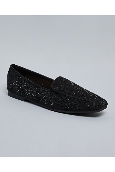 R&B Women Black Pearl Embellished Loafers